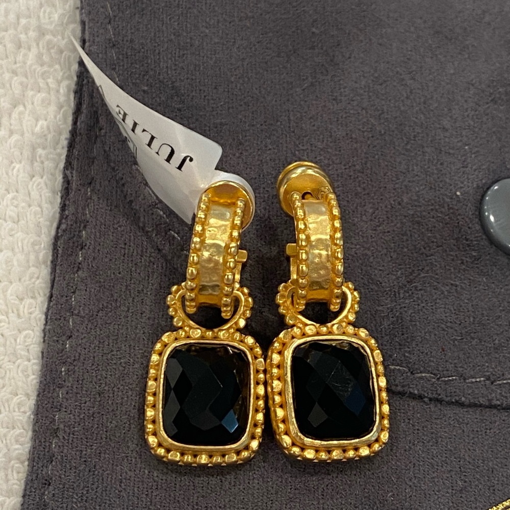 Julie Vos Black Marbella hoop and charm earrings